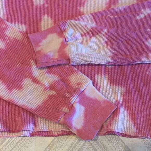 Katie J NYC Girls Pink Tie Dye Cropped Long Sleeve Waffle Shirt - Size XL - Picture 3 of 6